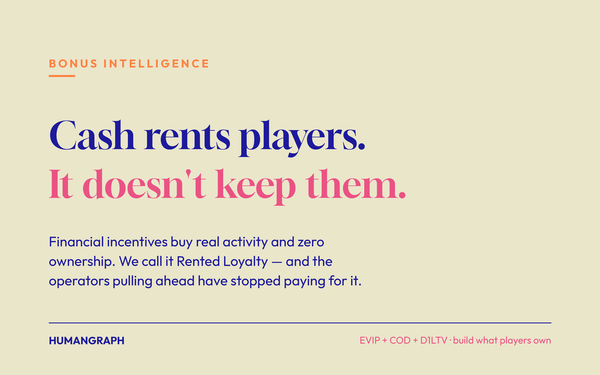 Pearl-toned title card reading Cash rents players, it doesn't keep them, under a Bonus Intelligence label.